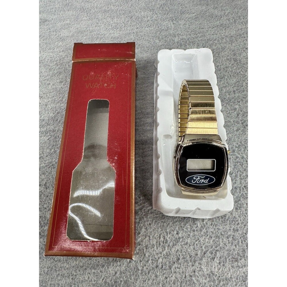 FORD Vintage 1970s Gold Tone  Advertising Digital Quartz Wristwatch